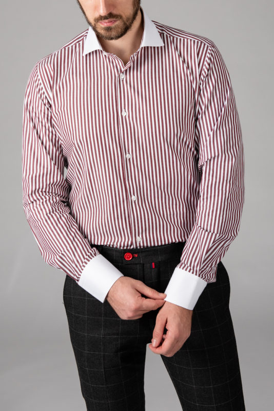 Мужская рубашка в бордовую полоску. Арт.:5-1451-3