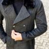 Черное двубортное пальто с мехом. Арт.:1-1453-1