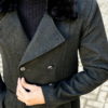 Черное двубортное пальто с мехом. Арт.:1-1453-1