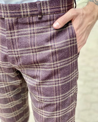 Мужские брюки бордового цвета в клетку. Арт.:6-1628-2