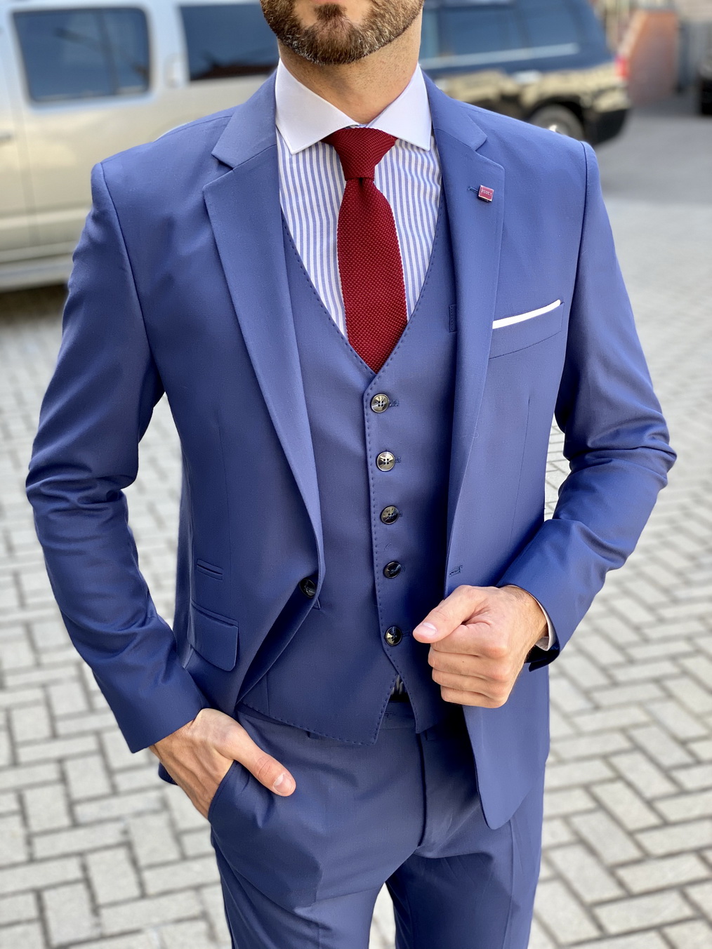 Мужской костюм-тройка синего цвета. Арт.:4-1638-3 – купить в магазине мужской одежды Smartcasuals