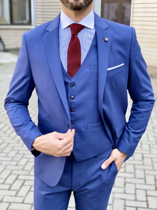Мужской костюм-тройка синего цвета. Арт.:4-1638-3