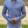 Мужская синяя рубашка в полоску. Арт.:5-1643-3