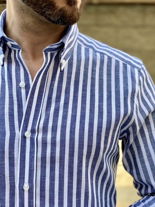 Мужская синяя рубашка в полоску. Арт.:5-1643-3