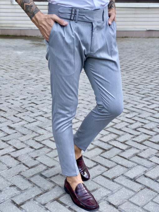 Серые стильные брюки с защипами. Арт.:6-1739-3