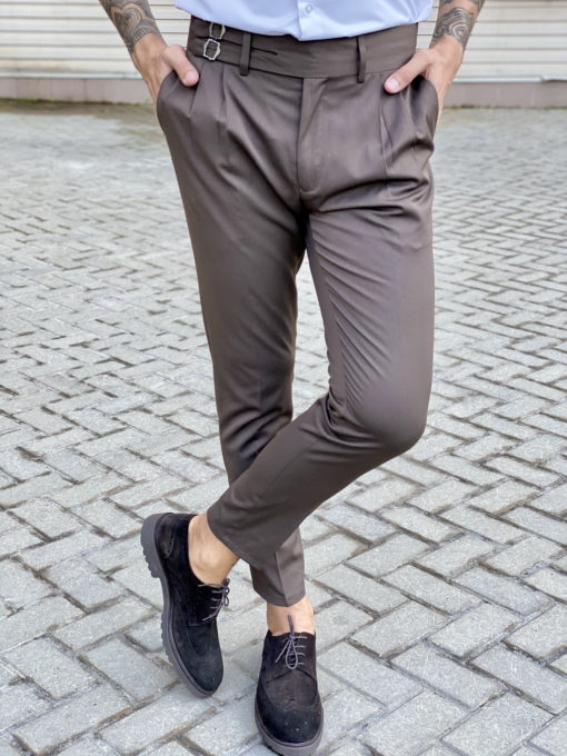 Коричневые стильные брюки с защипами. Арт.:6-1743-3