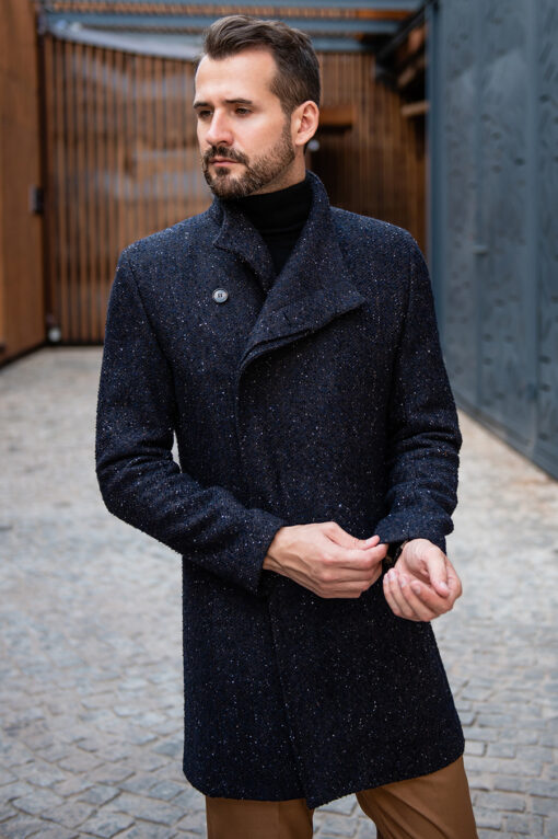 Стильное пальто со скошенным бортом серого цвета. Арт.:1-1783-2