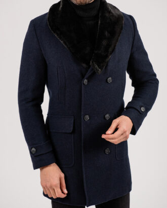 Двубортное пальто темно-синего цвета. Арт.:1-1925-2