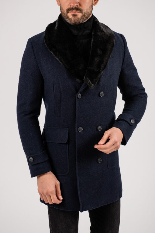 Двубортное пальто темно-синего цвета. Арт.:1-1925-2