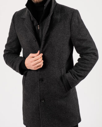 Серое пальто с отложным воротником. Арт.:1-1929-2