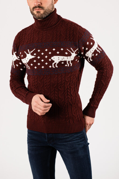 Мужской бордовый свитер с оленями.Арт.:8-1951