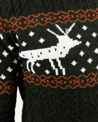 Мужской зелёный свитер с оленями.Арт.:8-1955