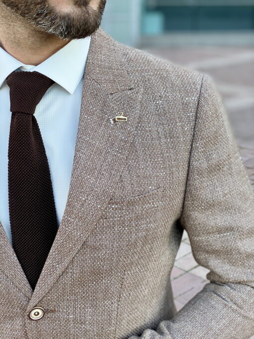 Мужской приталенный пиджак коричневого цвета. Арт.: 2-2229-5