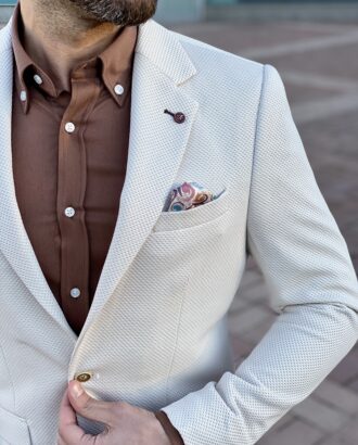 Приталенный мужской пиджак бежевого цвета. Арт.: 2-2226-1