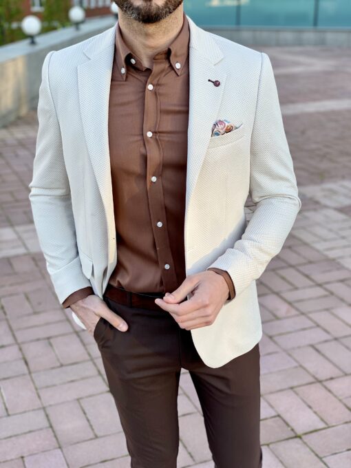 Приталенный мужской пиджак бежевого цвета. Арт.: 2-2226-1