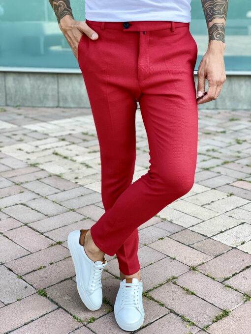 Мужские красные брюки slim fit. Арт.:2401