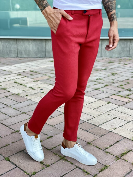 Мужские красные брюки slim fit. Арт.:2401