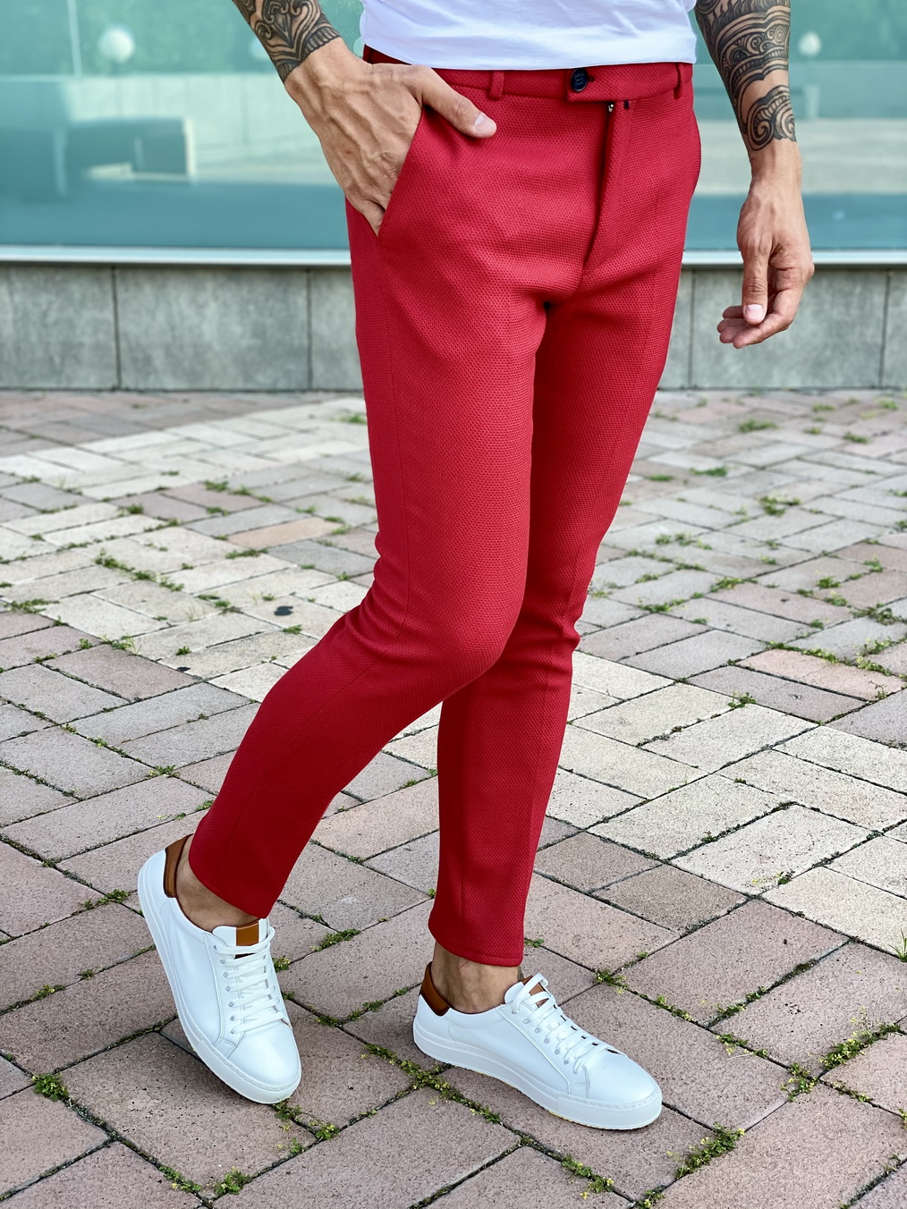 Мужские красные брюки slim fit. Арт.:2401 – купить в магазине мужскойодежды Smartcasuals