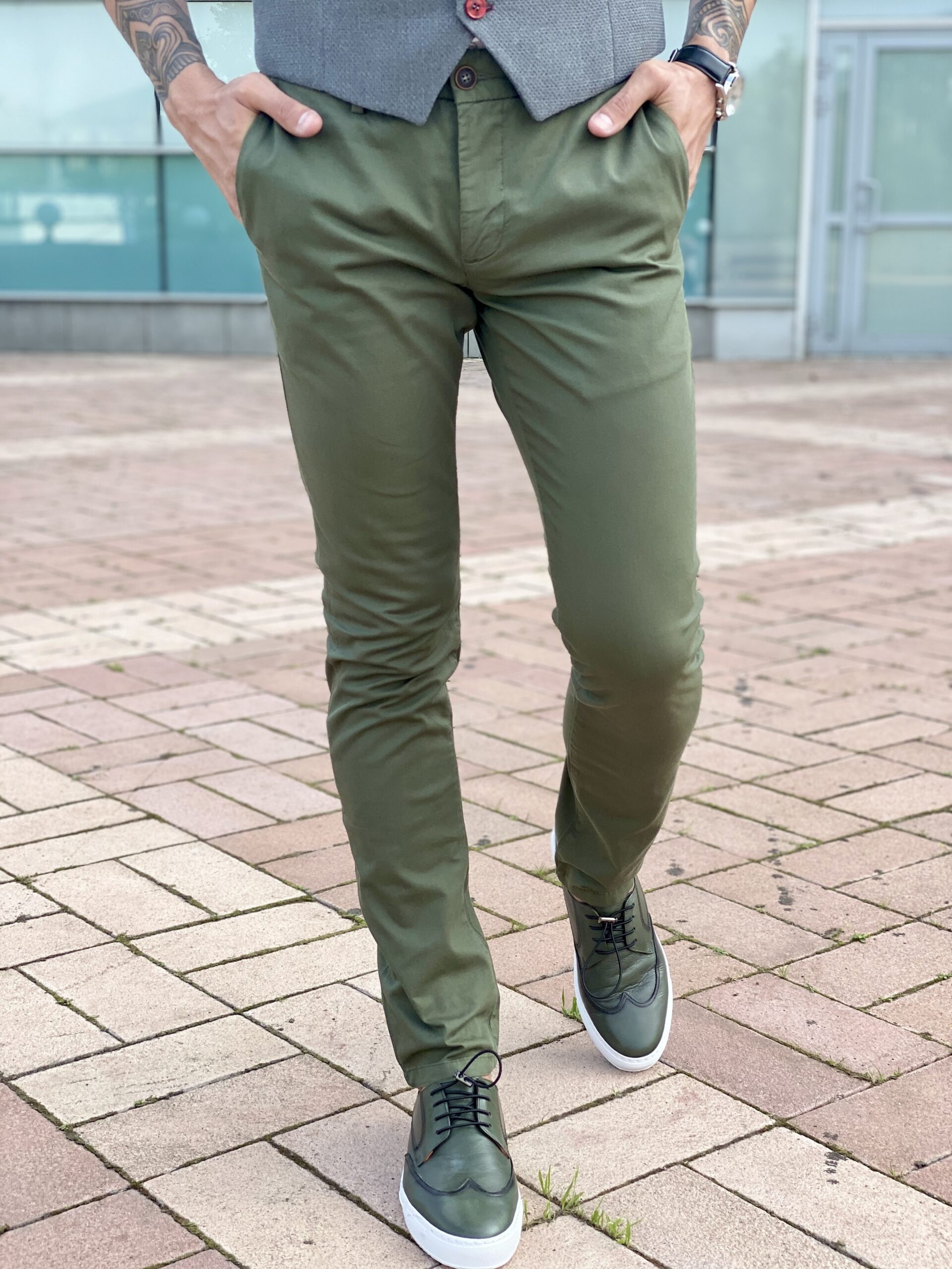 Мужские casual брюки зеленого цвета. Арт.: 2468 – купить в магазине мужскойодежды Smartcasuals