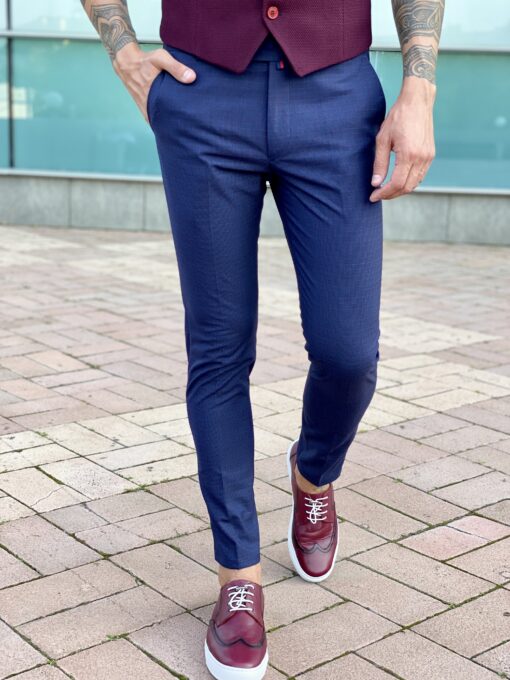 Стильные мужские брюки slim fit синего цвета. Арт.: 2473