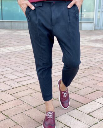 Мужские стильные брюки синего цвета, с защипами. Арт.: 2480