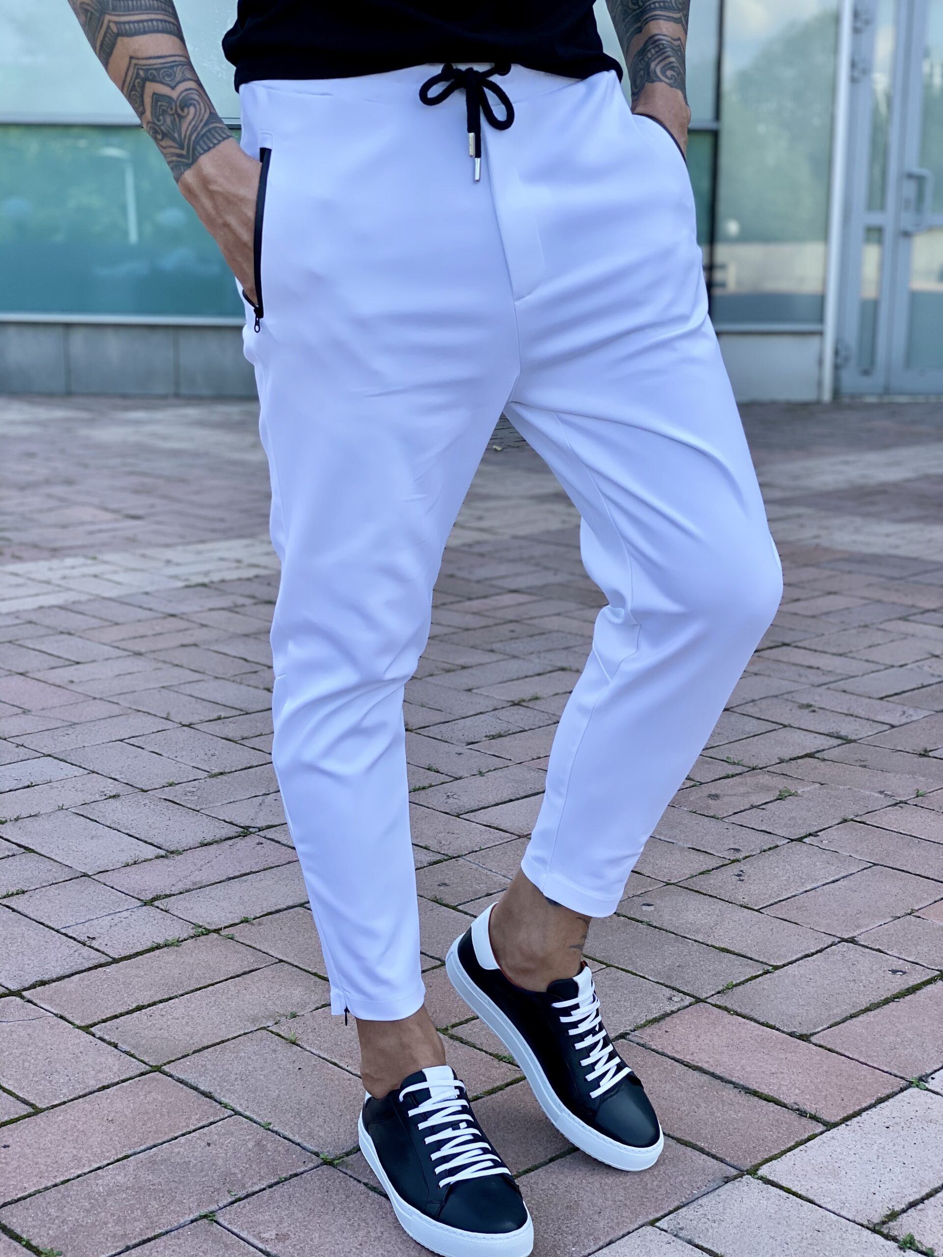 Белые укороченные брюки в стиле спорт шик. Арт.: 2477 – купить в магазинемужской одежды Smartcasuals