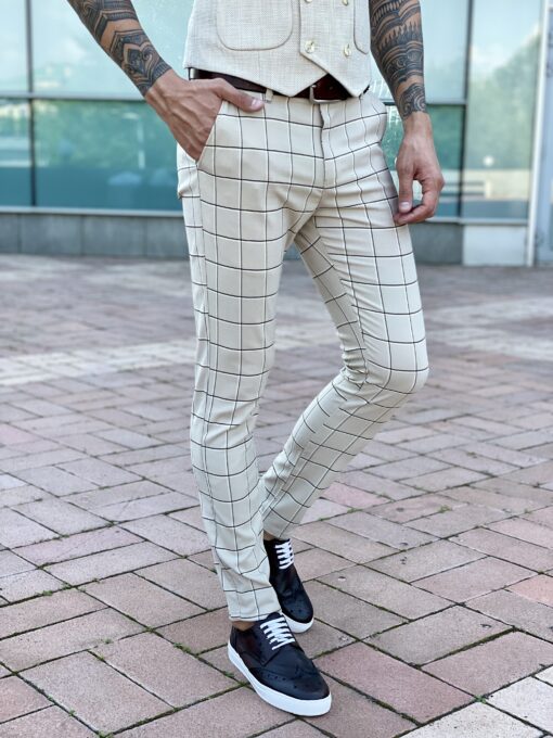 Мужские брюки белого цвета в черную клетку. Арт.: 2485