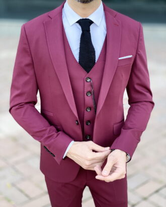 Мужской костюм-тройка бордового цвета. Арт.:2556