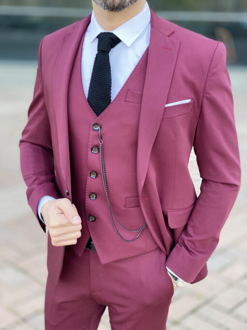 Мужской костюм-тройка бордового цвета. Арт.:2556