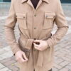 Бежевое приталенное пальто с поясом Арт.:2566