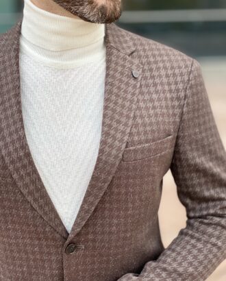 Коричневый пиджак с принтом “гусиная лапка”. Арт.:2581