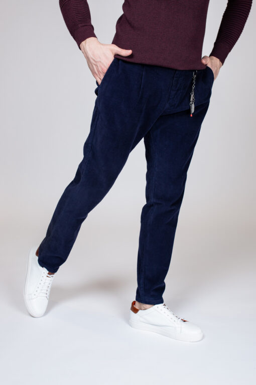 Мужские фактурные брюки синего цвета. Арт:3128