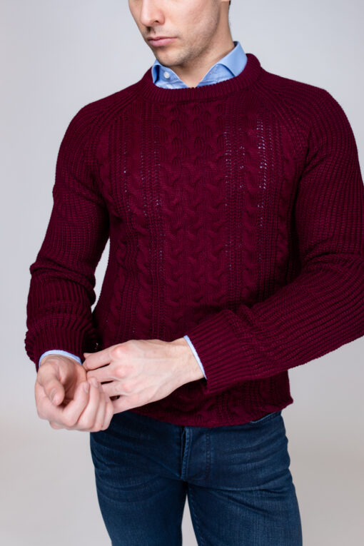 Мужской фактурный бордовый свитер. Арт:3150