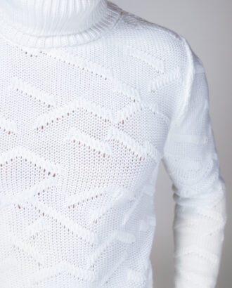 Мужской фактурный белый свитер. Арт:3142