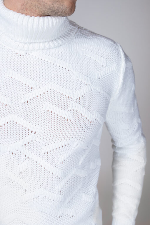 Мужской фактурный белый свитер. Арт:3142