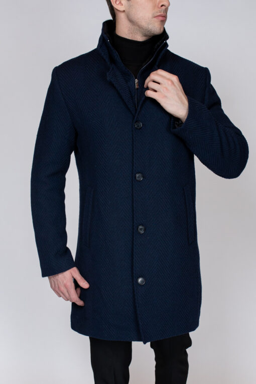 Темно-синее пальто с воротником стойкой. Арт.:3242