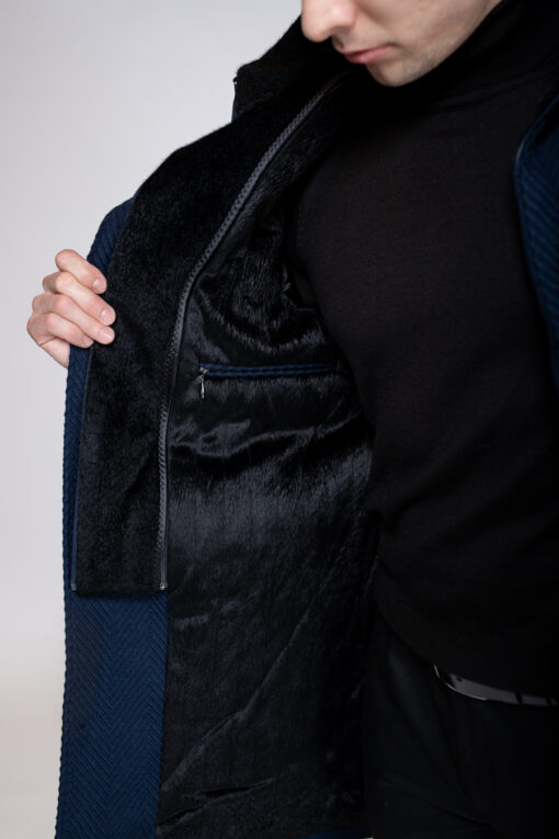 Темно-синее пальто с воротником стойкой. Арт.:3242