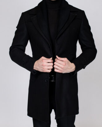 Стильное черное пальто super slim. Арт.:3244