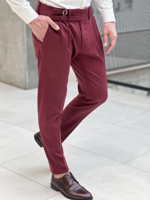 Бордовые мужские брюки с защипами. Арт.: 3625