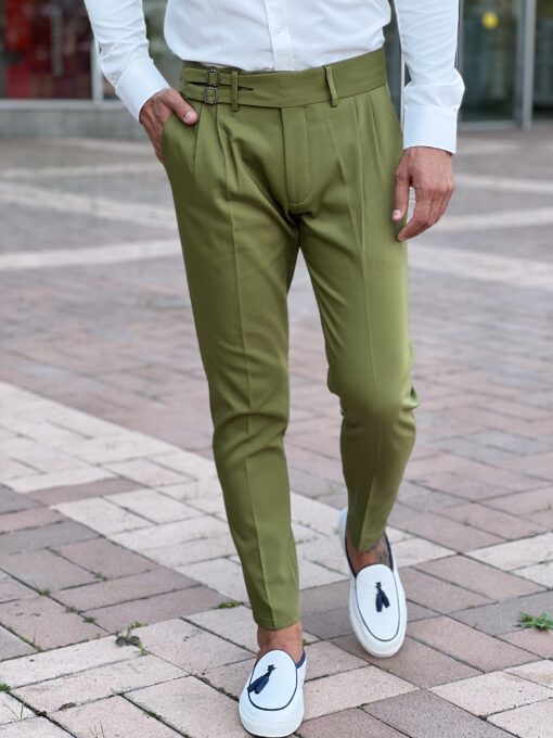 Зеленые брюки с защипами. Арт.: 3863