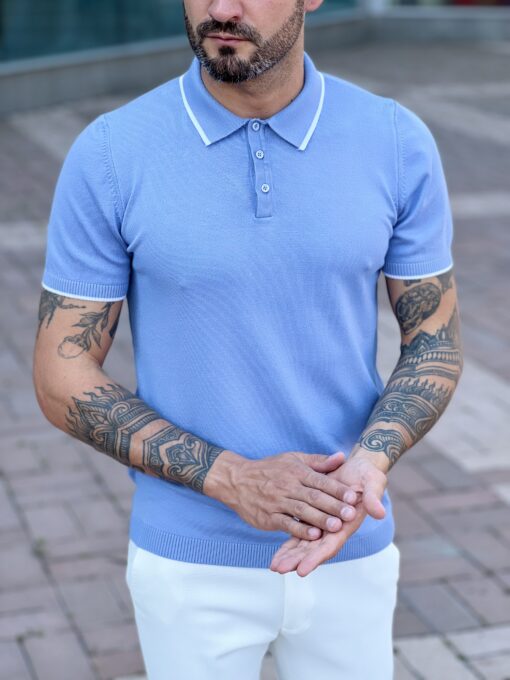 Мужская футболка-поло голубого цвета. Арт.: 3888