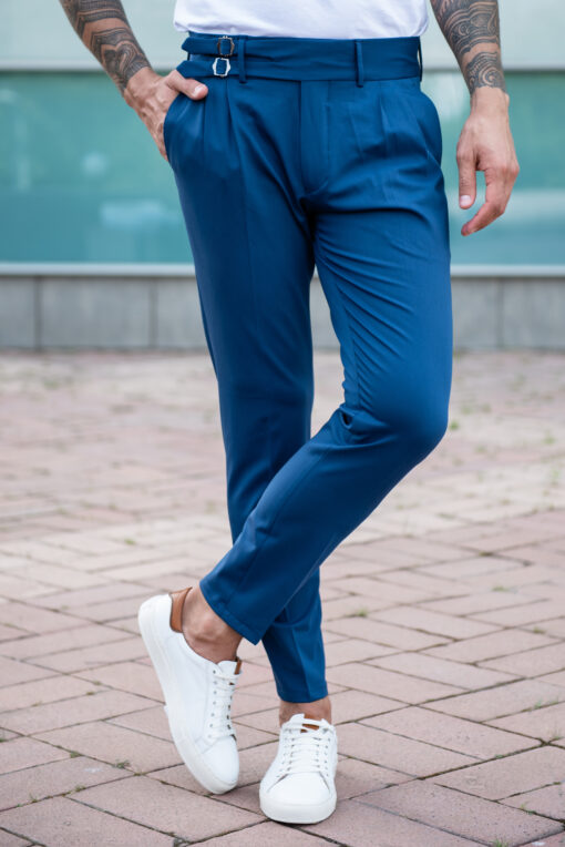 Синие мужские брюки с защипами. Арт.: 4019