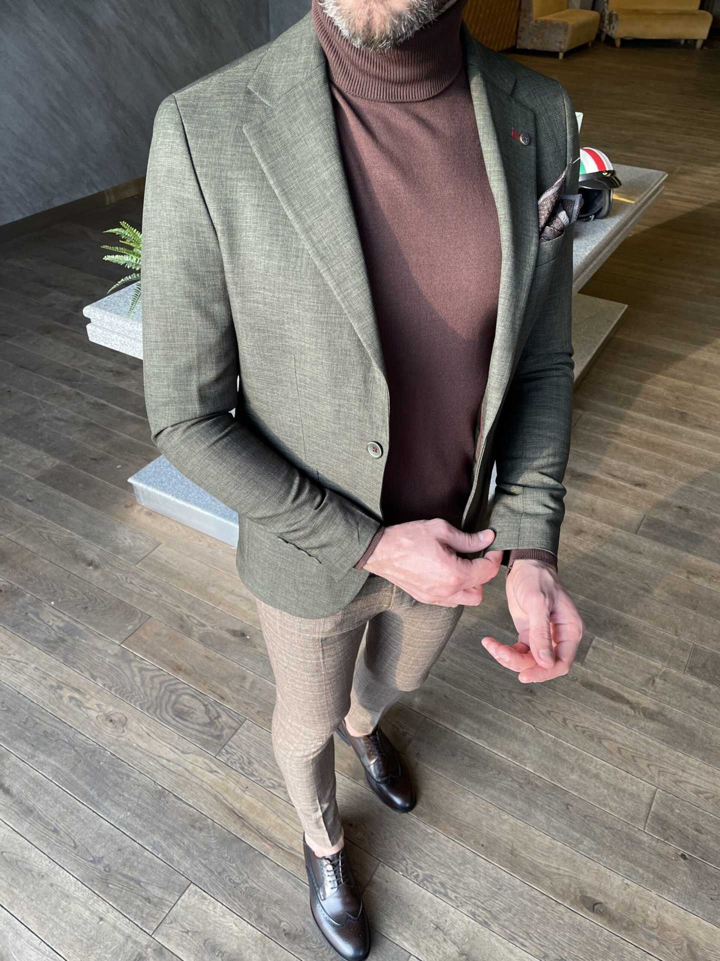 Стильный мужской пиджак оливкового цвета. Арт.:4215 – купить в магазинемужской одежды Smartcasuals