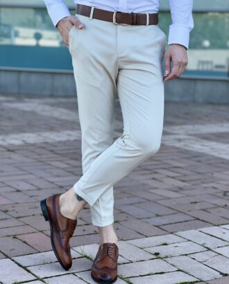Укороченные мужские брюки бежевого цвета. Арт.:4977