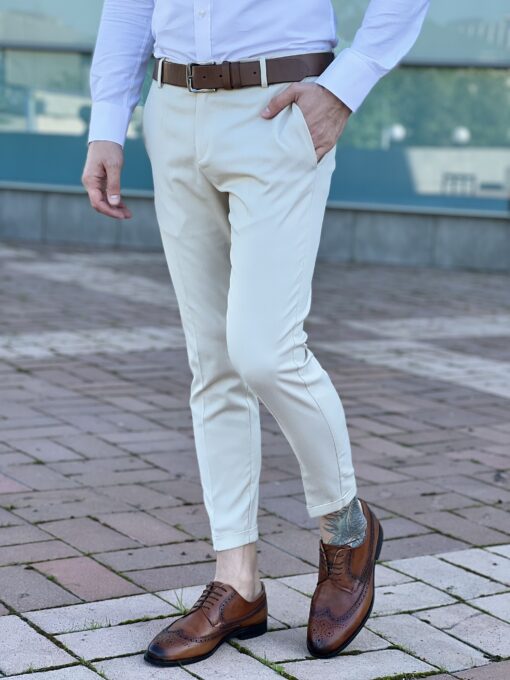 Укороченные мужские брюки бежевого цвета. Арт.:4977