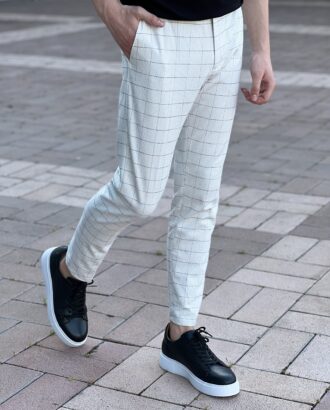 Мужские брюки в клетку белого цвета. Арт.:7099