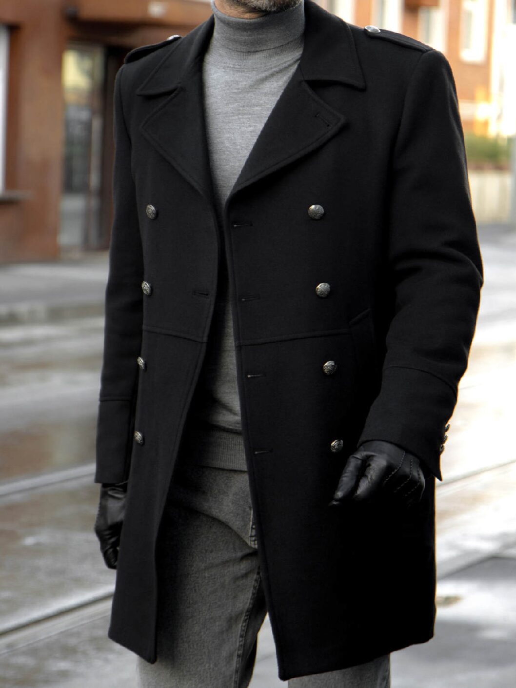 Мужское пальто-шинель черное. Арт.:6184