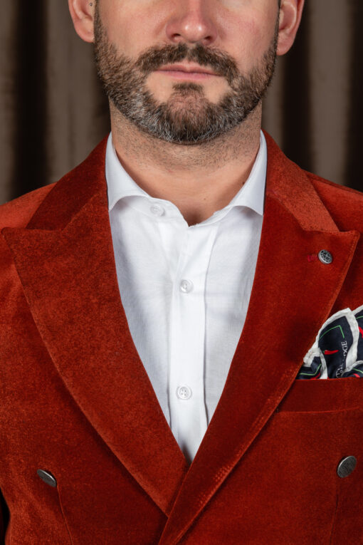 Двубортный пиджак терракотового цвета бархатной текстуры. Арт.:6577