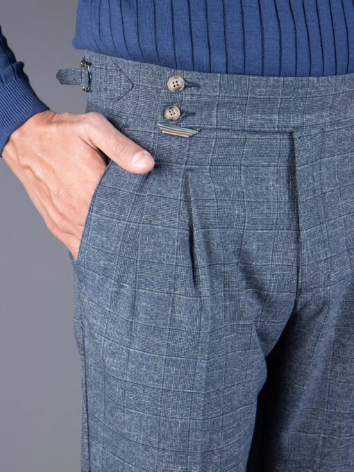 Мужские серо синие брюки с защипами. Арт.:7213