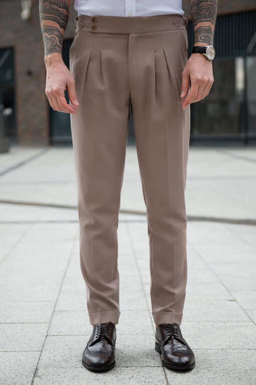 Мужские бежевые брюки с защипами Арт.:6928